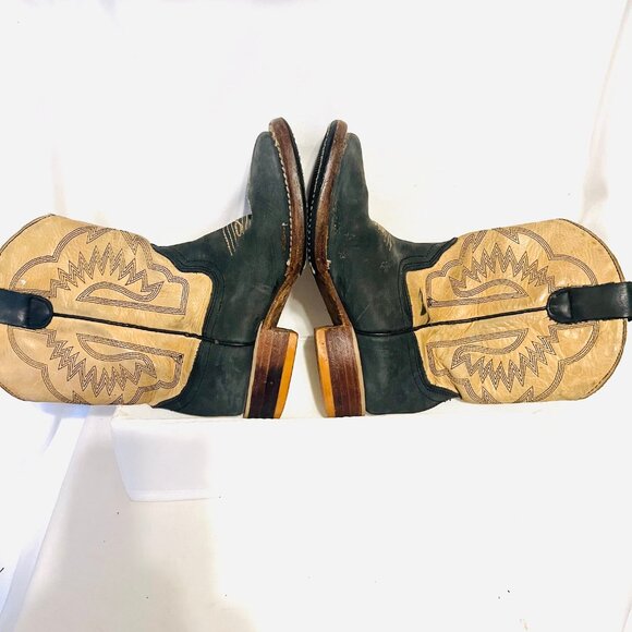 Red Hawk Boot Co.  Cowboy Boots Square Toe Leather-Unisex-Tan/Teal-Mexico-10? - Picture 5 of 16